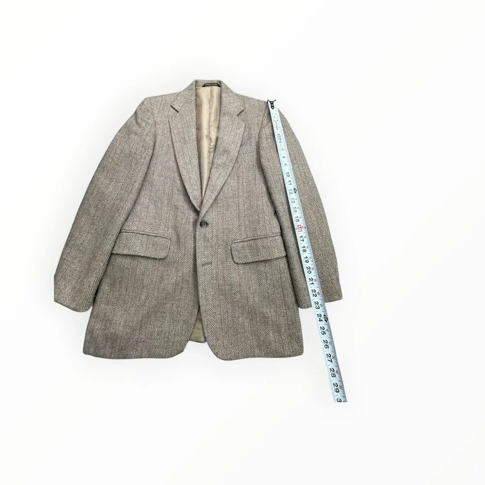 Haggar Blazer Mens 36R Tan Herringbone Wool Blend Two‎ Button Sport Coat WPL 386